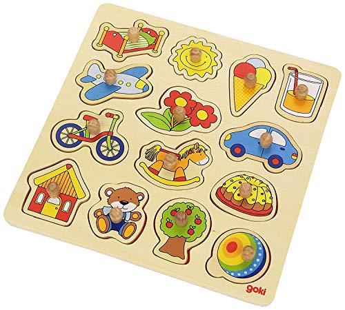 Goki-57576 Puzzles de maderaPuzzles de maderaGOKIEncaje, Caballo de balancín, Pelota, (4013594575768)