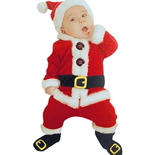 Goodsatar 4pcs Bebé infantil Santa Navidad Tops + pantalones + gorro + calcetines Traje conjunto de disfraces (24M, rojo)