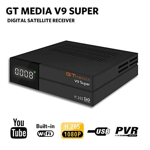 GT MEDIA V9 SUPER DVB S2 Decodificador Satelite e Decodificador de TV por Internet para Ver Canales Gratuitos Soporte Full HD 1080P H.265 IPTV PowerVu Biss Newcam CCCAM, con WIFI incorporado