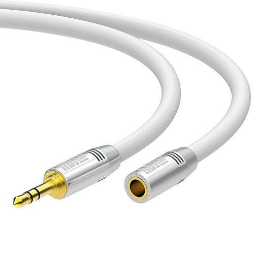 HDGear Premium - Cable alargador para Auriculares (3 Metros, 3.5 mm Macho, 3.5 Hembra), Blanco