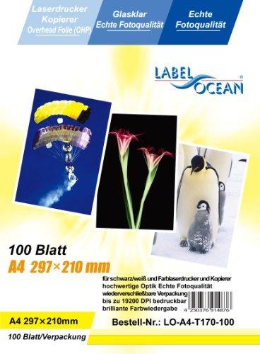 100 hojas A4 (papel transparente OHP) para impresoras láser a color, monocromas impresoras láser y fotocopiadoras