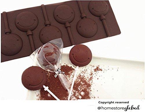 HomeStore Global, Conjunto de regalo de vacaciones de verano de Regalo piruleta de chocolate molde de silicona - Formas Cara feliz - 24 palos de plástico y envolturas de plástico incluidos.