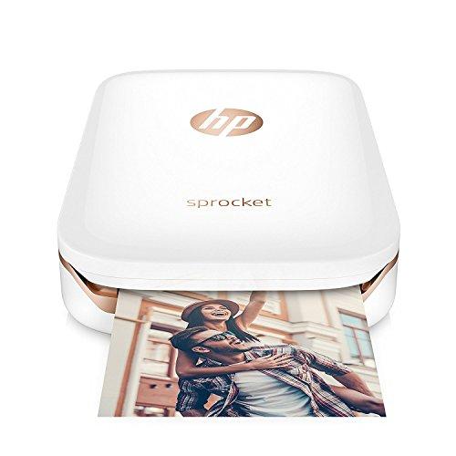 HP Sprocket - Impresora fotográfica portátil (impresión sin tinta, Bluetooth, 5 x 7.6 cm impresiones), color blanco y dorado