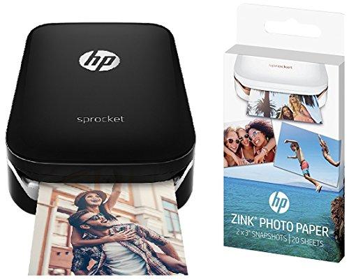 HP Sprocket - Impresora fotográfica portátil (impresión sin Tinta, Bluetooth, 5 x 7,6 cm Impresiones), Color Negro + Papel Zink - Papel fotográfico Adhesivo