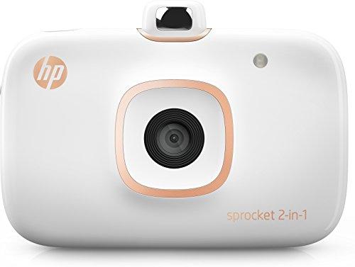HP Sprocket 2 en 1 - Impresora portátil para smartphone y cámara instantánea, color blanco