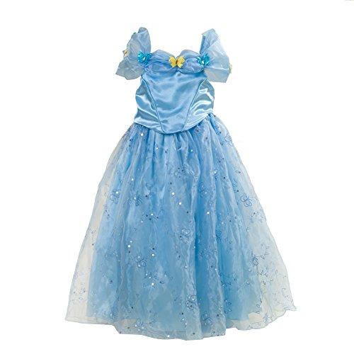 iBaste Disfraz de Vestido Infantil de Princesa para Fiesta Carnaval Halloween Cosplay Cumpleaños para Niñas, Color Azul, Talla 100cm-140cm