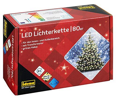 Idena 8325058 - Guirnalda LED de 16 m para interiores y exteriores, luz color blanco cálido