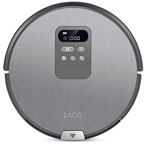 ZACO V80 - Robot 2 en 1 aspirador friegasuelos con 5 modos de limpieza, para limpiar pelos de mascota, fácil manejo, navegación inteligente y programación con mando a distancia, color gris plata