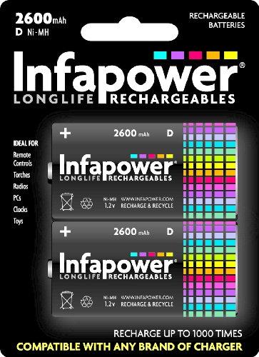 Infapower - Pilas recargables D (2700 mAh, 2 unidades)