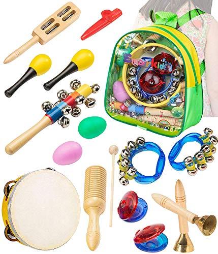 Smarkids Instrumentos Musicales Infantiles, juguetes musicales instrumentos de percusión juguetes niños educativos maracas shakers panderetas regalos de navidad para niños y niñas con mochila 3~8 año