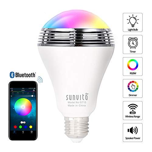 Sunvito Bombilla de LED Inteligente con Bluetooth 4.0 Altavoz,Playbulb de Música LED E27 Bombilla de luz LED RGB Regulable para Decoración Lluminación Aplicación Gratuita para iOS Android Smartphone