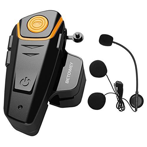 1x BT S2 Intercomunicador Casco Moto, BETOWEY 1000m Bluetooth Headset Motorcycle Intercom Manos Libres Moto Auriculares (Paquete 1, Micrófono Duro)