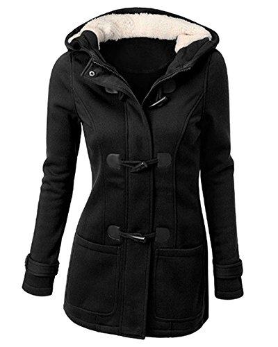 Mujer Invierno Abrigo Casual Sudadera con Capucha Chaqueta de Lana Capa Jacket Parka Pullover Negro L