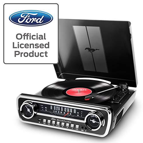 ION Audio Mustang LP - Centro de Música 4-en-1 con Diseño de Radio de Coche Clásico, con Giradiscos, Radio, USB y Entradas Auxiliares, color Negro