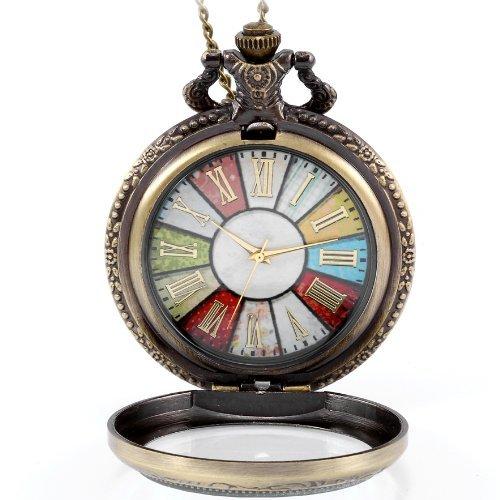 JewelryWe - Reloj de bolsillo estilo retro r rueda Roma Steampunk reloj de bolsillo colgante cadena de 30" de largo (con bolsa de regalo)