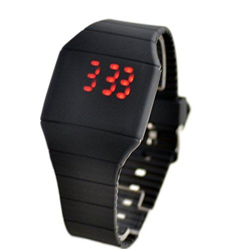 Reloj deportivo digital de pulsera para hombre y mujer, de silicona, con luz LED de color rojo y pantalla táctil, negro