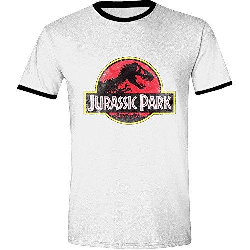 Jurassic Park - Movie Ringer Hombres Camiseta - Blanco - Tamaño X-Large
