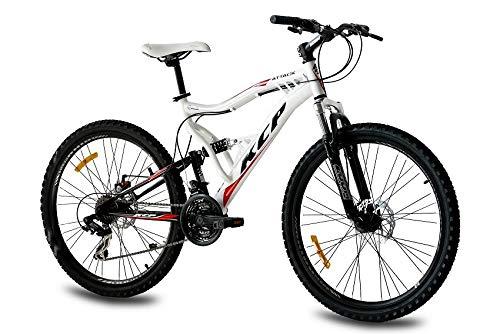 KCP - ATTACK Bicicleta de montaña, tamaño 26'' (66,0 cm), color negro/blanco, 21 velocidades Shimano