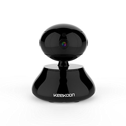 Keekoon IP Cámara de Vigilancia [Smart Conexión Wifi / Visión Nocturna / Solución 720P H.264] Inalámbrica Rotación 345 Grados Detección de movimiento Comunicación de Audio Android / Iphone / Ipad / Ipod operable japonés con instrucciones de la tableta / PC (Negro)