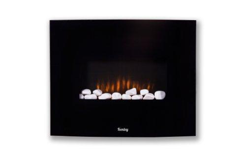 Kenley Chimenea Electrica de Pared - Efecto Llama Ardiendo - Radiador Calefactor con Termostato / Mando a Distancia / Guijarros Blancos - Negro - 1,5KW