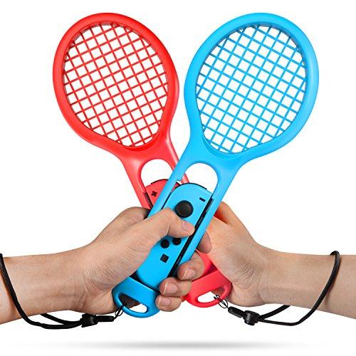 Keten Raqueta de Tenis para Nintendo Switch Pack de 2 Raquetas de Tenis para Mandos Joy-con de Nintendo Switch para Jugar a Juego de Tenis (1 Azul y 1 Roja)