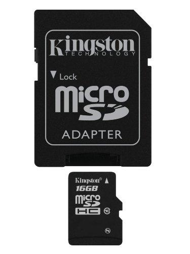 Kingston SDC10/16GB - Tarjeta microSD de 16 GB (Clase 10, UHS-I, Adaptador SD), Negro