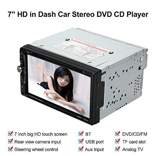 KKmoon 7" HD Reproductor Multimedia DVD CD Estéreo 2 Din Bluetooth Pantalla Táctil Radio Entretenimiento USB/TF FM Aux Entrada TV Control de Volante