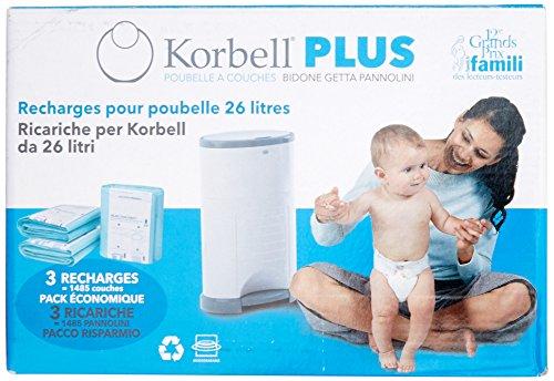 Korbell - Recambios para cubo de pañales (tamaño grande, 25 bolsas, capacidad para 886 pañales pequeños o 526 grandes)