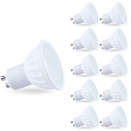 Lampaous - Bombilla LED (10 unidades, 5 W, GU10, 450 lm, 50 W, halógena), color blanco cálido