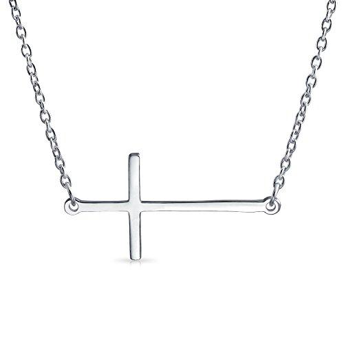 Diagonal Religiosa Lateralmente Cruz Colgante Collar Para Adolescentes, Para La Mujer La Plata Esterlina 925 16 Pulgadas