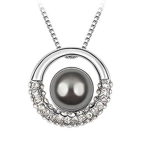 Le Premium Collar con dije de luna en galaxia hecho con elementos swarovski® perla gris oscuro