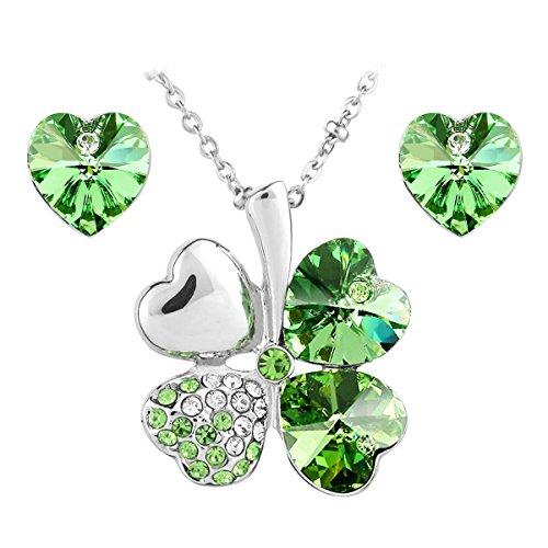 Le Premium® joyería Set colgante Trébol collar + Stud Pendientes en forma de corazón de SWAROVSKI peridoto cristales verdes
