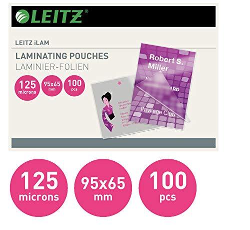 Leitz 33812 - Bolsas de plastificación hechas de material de 125 micras de grosor, pack de 100 unidades, brillante, tamaño tarjeta, transparente, se puede utilisar con todas las plastificadoras
