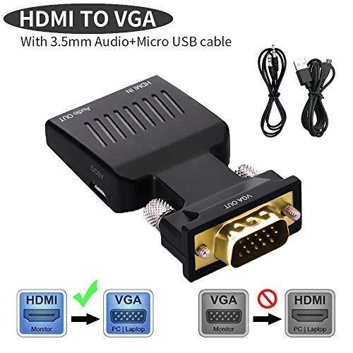 Lemorele Adaptador HDMI a VGA Conversor HDMI Macho a VGA Macho 1080P con Audio para Chromecast, Nintendo Switch, PS4, PS3, Netflix,TV Stick, Roku,Raspberry Pi, PC a TV,Monitor, Proyector, Screen