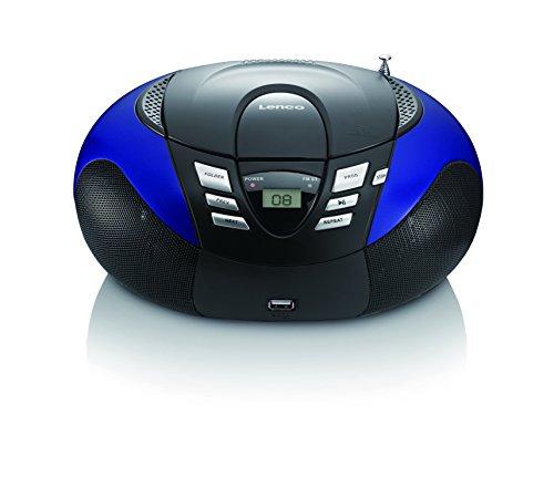 Lenco SCD 37 - Radio FM portátil (reproductor de CD, CD-R/RW, MP3 y WMA, entrada USB/AUX) azul