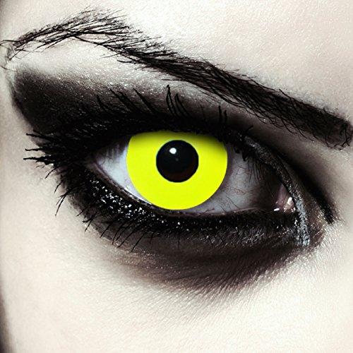 Lentillas de color amarillo totalmente para Halloween zombie lentillas sin dioprtías/corregir + gratis caso de lente "Yellow Bigeye"
