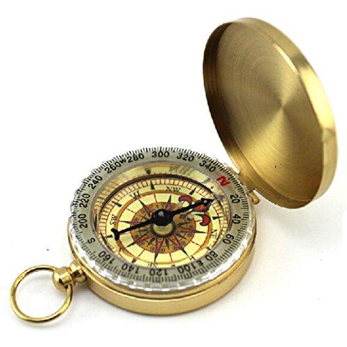 Longra Bolsillo de Cobre Amarillo del Estilo del Reloj de excursión Que acampa de navegación brújula de Llavero (Oro)