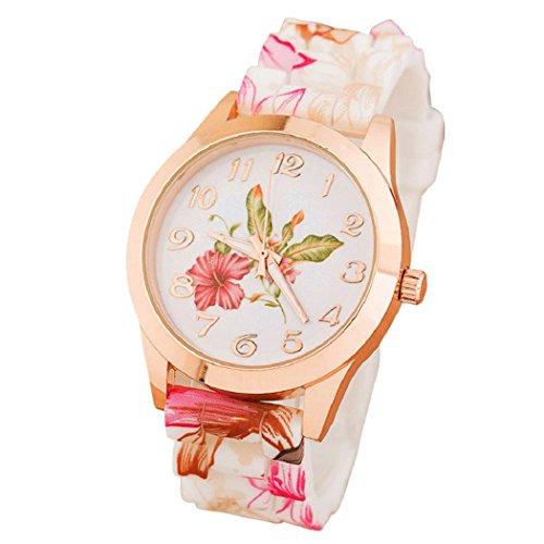 Malloom mujeres dama nuevo retro Impreso Flor silicona reloj Relojes de pulsera rosa