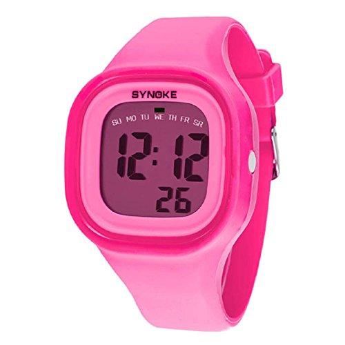 Malloom® 2015 moda natación reloj deportivo silicona digital LED impermeable unisexo reloj Rosa