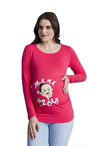 Mama 2018 - Camiseta divertido estampada de Manga Larga Premamá para Mujer Embarazo Lactancia T-shirt