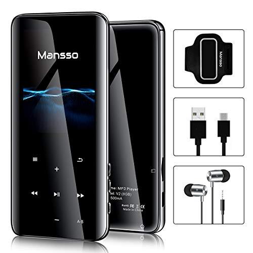Mansso - Reproductor de MP3 (MP4 Hi-Fi, Bluetooth, reproductor de audio digital, pantalla TFT de 2,4", tarjeta SD de 8 GB, reproducción de 128 GB, 70 STD, grabación de voz, grabadora de radio FM, lector de libros electrónicos)