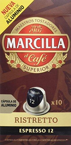Marcilla Café Espresso Ristretto - Intensidad 12 - 10 Cápsulas de aluminio compatibles con cafeteras Nespresso®* - 10 Unidades