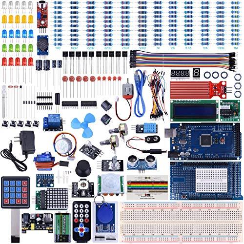 UNIROI Kit de Mega2560 Compatible para ArduiIDE, Kit de Inicio Más Completo con Sensor de Llama, Relé 5V, Tarjeta de Resistencia (242 Componentes) UA003