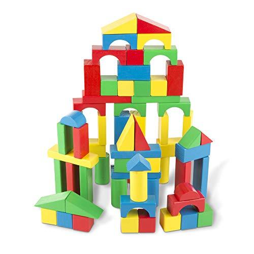 Melissa & Doug 481 bloque de construcción de juguete - Bloques de construcción de juguete (Azul, Verde, Rojo, Amarillo, Madera, 100 pieza(s), Arco, Cilindro, Rectangular, Plaza, Triángulo, Monótono, 3 año(s))