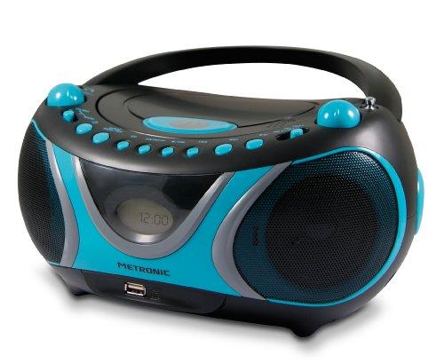 Metronic 477118 Boombox Sportman - Minicadena (Reproductor de CD/MP3, Radio, USB, 2 W), Color Azul y Negro (Importado)