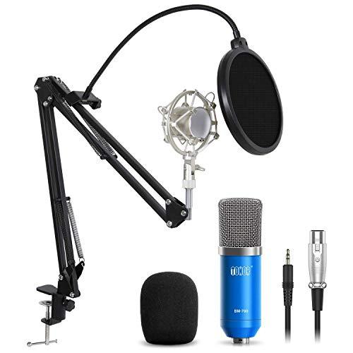 TONOR XLR 3.5mm Micrófono Condensador de Grabación para Computadora Podcast Estudio con Soporte de Micrófono Ajustable Suspensión y Kits de Micrófono Azul
