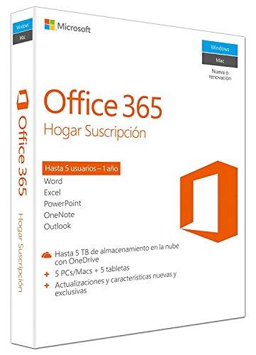 Microsoft Office 365 - Paquete Hogar, Para 5 PCs/Macs + 5 tabletas, 1 año