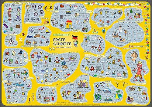 mindmemo Los primeros pasos (Erste Schritte) - Poster educativo. Alemán para principiantes, DinA2. Edición Premium