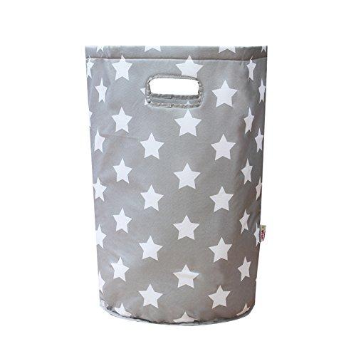 Minene - Bolsa de ropa sucia cesta organizador, 56 x 37 cm, grande, redondo gris Grey with White Stars