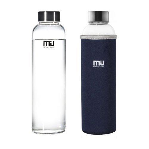 MIU COLOR Elegante portátil 550ml botella de cristal, con funda de nailon para el coche sin colador de té, azul oscuro